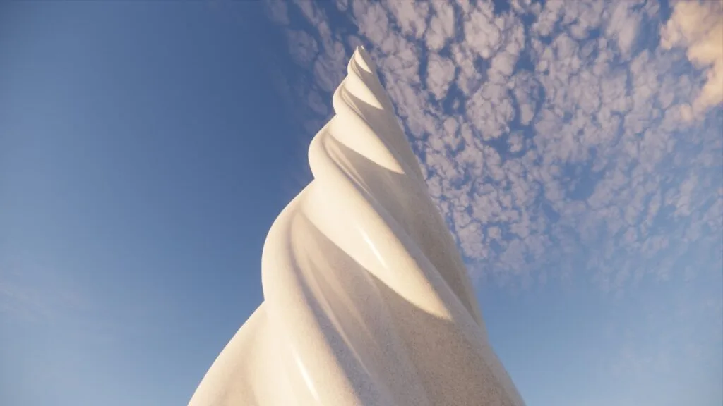 Escultura abstracta de mármol blanco, creada por el artista escultor arquitecto Javier Colomino