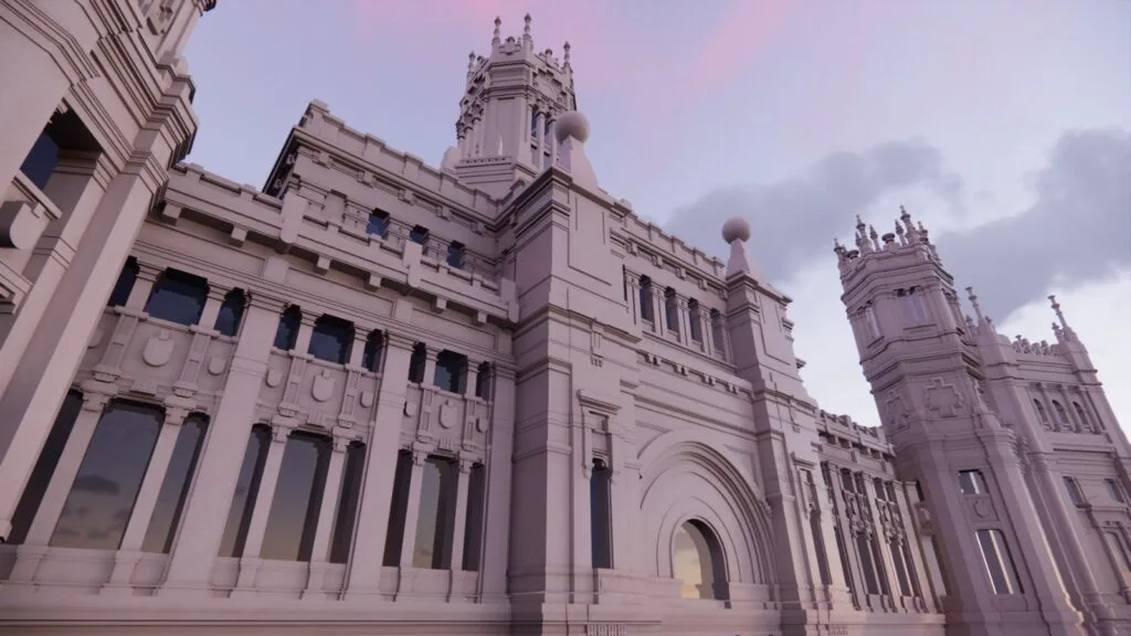 3D model of the Palacio de Cibeles in Madrid with lighting, scaled design by Javier Colomino