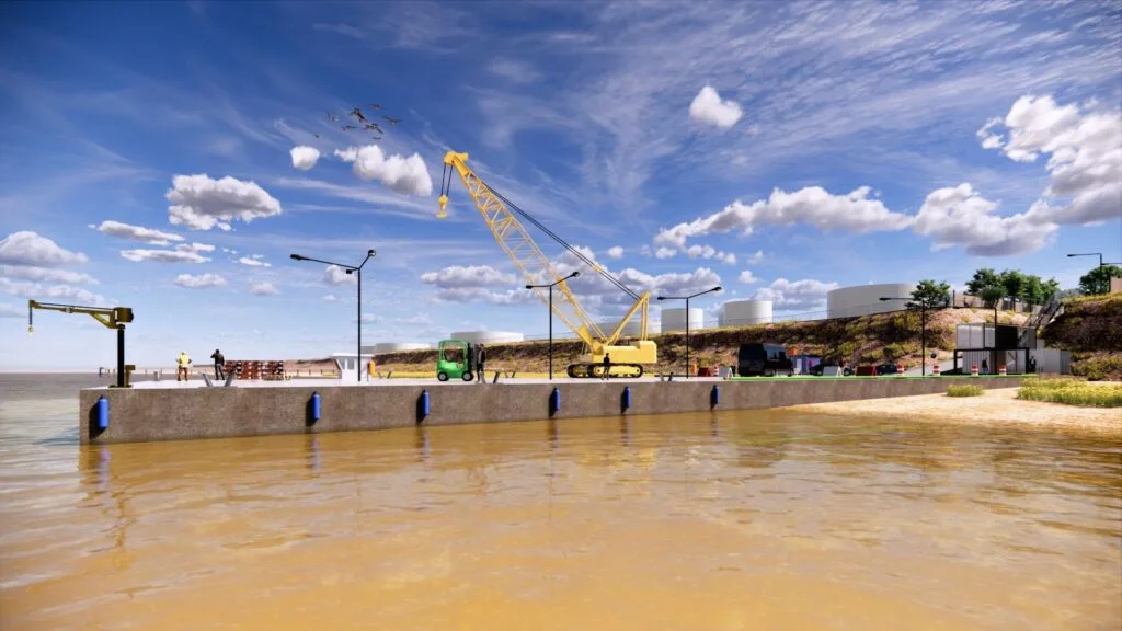 International Cargo Ship Supply Port: voorlopig project en masterplan ontworpen door Javier Colomino voor "La Barquita" in San Lorenzo, Santa Fe, Argentinië
