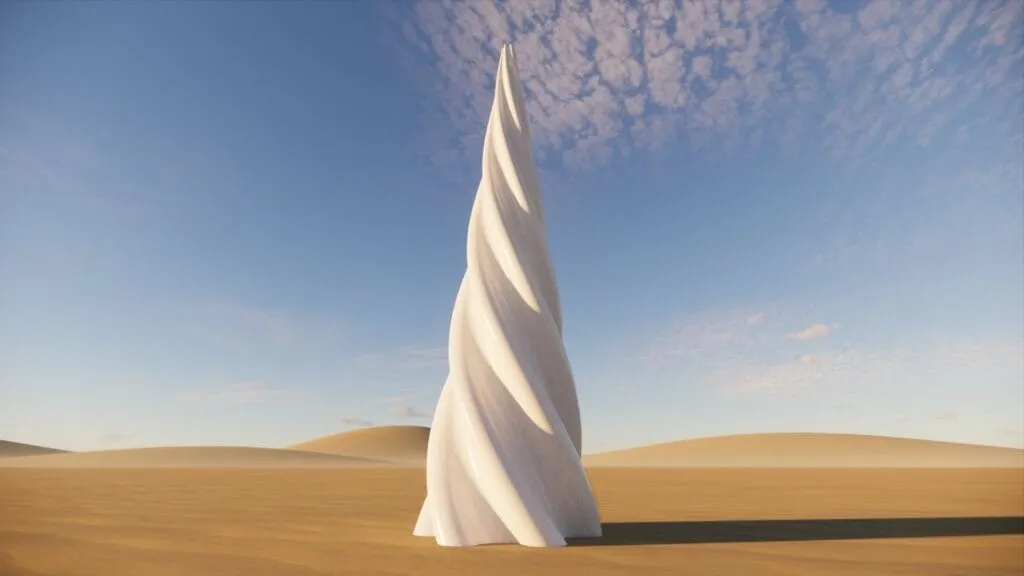 Abstract sculpture made of white marble, created by the artist sculptor architect Javier Colomino
